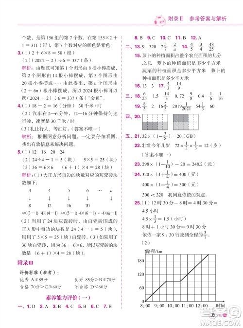 龙门书局2023年秋黄冈小状元练重点培优同步作业六年级数学上册人教版参考答案