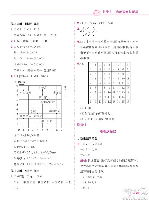 龙门书局2023年秋黄冈小状元练重点培优同步作业五年级数学上册人教版参考答案