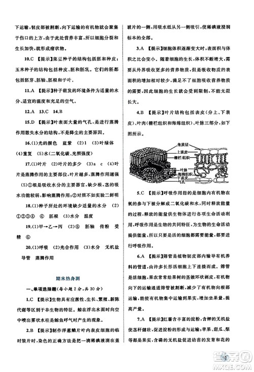 广西教育出版社2023年秋新课程学习与测评同步学习七年级生物上册北师大版答案