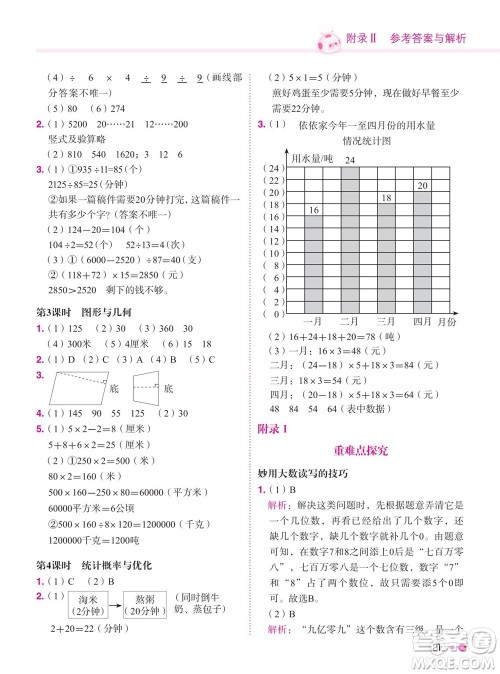 龙门书局2023年秋黄冈小状元练重点培优同步作业四年级数学上册人教版参考答案