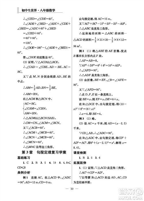 2023年秋报刊初中生世界伴学本八年级数学上册参考答案