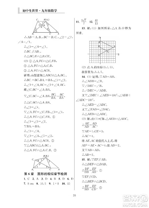 2023年秋报刊初中生世界伴学本九年级数学全册参考答案