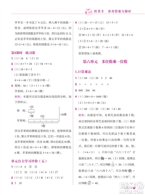龙门书局2023年秋黄冈小状元练重点培优同步作业三年级数学上册人教版参考答案