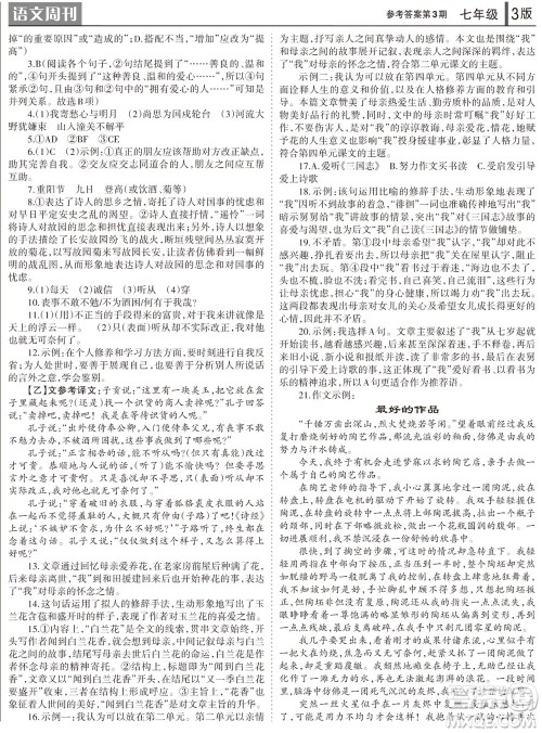 2023年秋学习方法报语文周刊七年级上册第3期参考答案