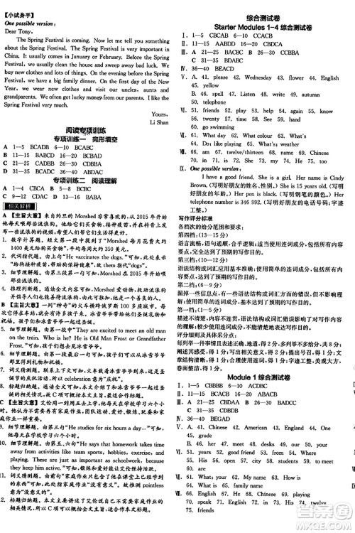 沈阳出版社2023年秋全品学练考七年级英语上册外研版内蒙古专版答案