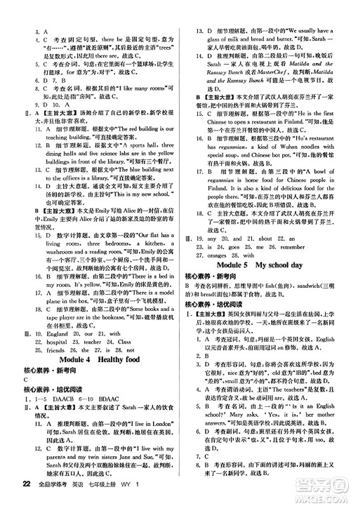 沈阳出版社2023年秋全品学练考七年级英语上册外研版浙江专版答案 沈阳出版社2023年秋全品学练考七年级英语上册外研版浙江专版答案
