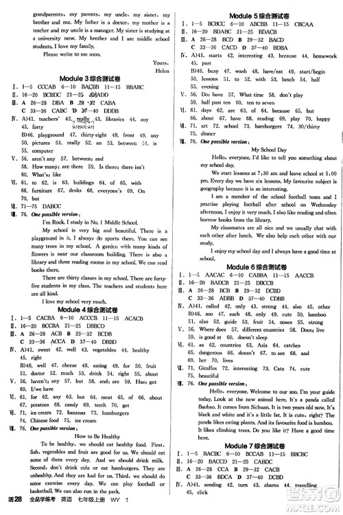 沈阳出版社2023年秋全品学练考七年级英语上册外研版浙江专版答案 沈阳出版社2023年秋全品学练考七年级英语上册外研版浙江专版答案