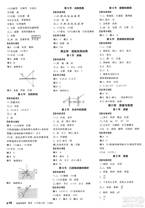 阳光出版社2023年秋全品学练考八年级物理上册人教版答案