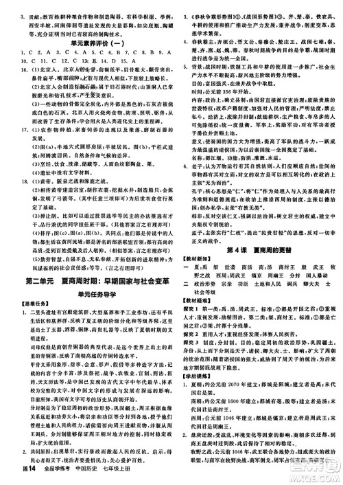 沈阳出版社2023年秋全品学练考七年级中国历史上册通用版答案 沈阳出版社2023年秋全品学练考七年级中国历史上册通用版答案