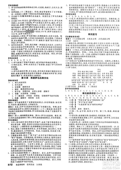 天津人民出版社2023年秋全品学练考九年级世界历史上册通用版答案 天津人民出版社2023年秋全品学练考九年级世界历史上册通用版答案