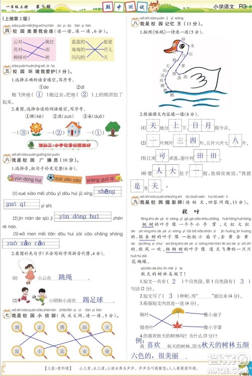 2023年秋少年智力开发报一年级语文上册人教版第9-12期答案