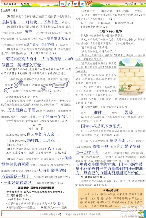 2023年秋少年智力开发报三年级语文上册人教版第9-12期答案 2023年秋少年智力开发报三年级语文上册人教版第9-12期答案