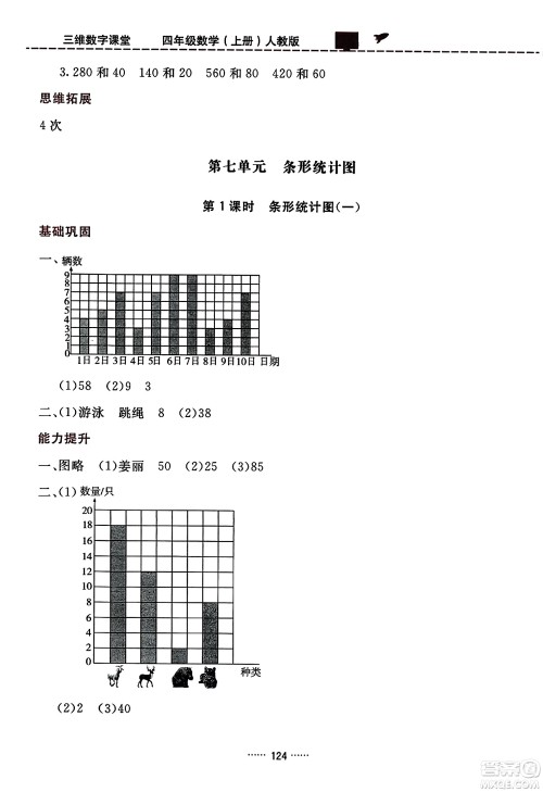 吉林教育出版社2023年秋三维数字课堂四年级数学上册人教版答案