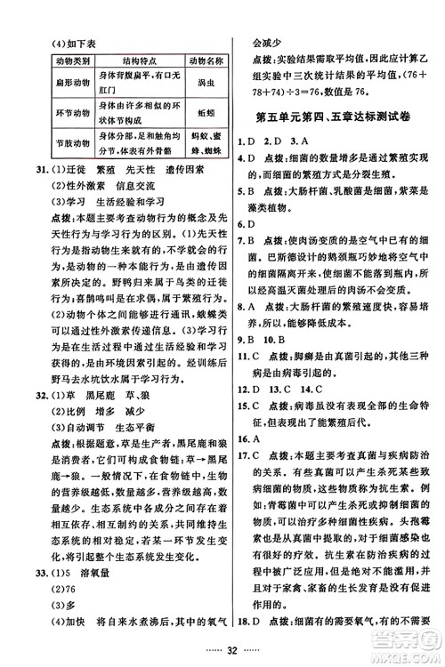 吉林教育出版社2023年秋三维数字课堂八年级生物上册人教版答案