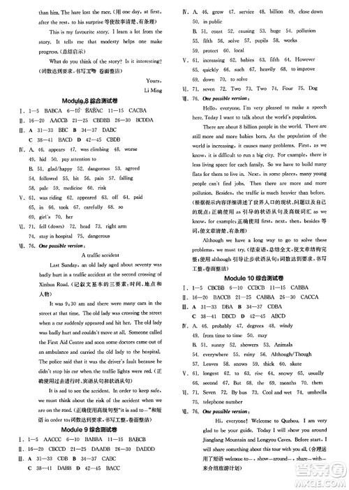 河北科学技术出版社2023年秋全品学练考作业手册八年级英语上册外研版答案