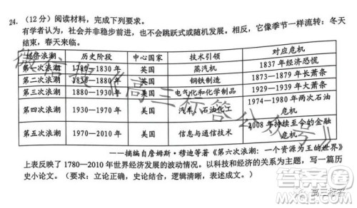 浙江省新阵地教育联盟2024届第二次联考历史试卷答案