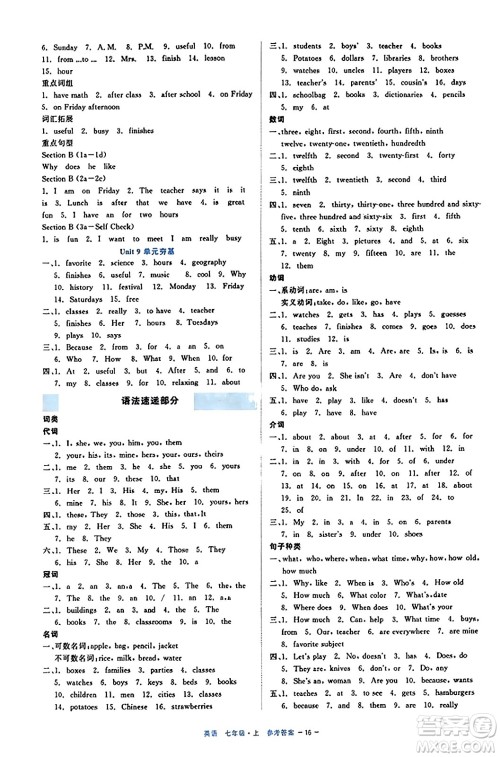浙江工商大学出版社2023年秋精彩练习就练这一本七年级英语上册通用版答案 浙江工商大学出版社2023年秋精彩练习就练这一本七年级英语上册通用版答案