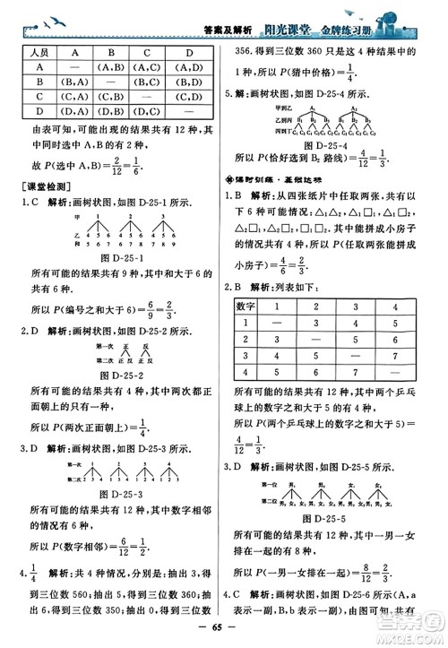 人民教育出版社2023年秋阳光课堂金牌练习册九年级数学上册人教版答案​