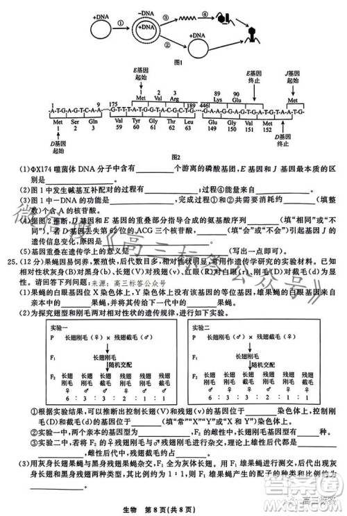 辽宁省名校联盟2023年高三10月份联合考试生物试卷答案