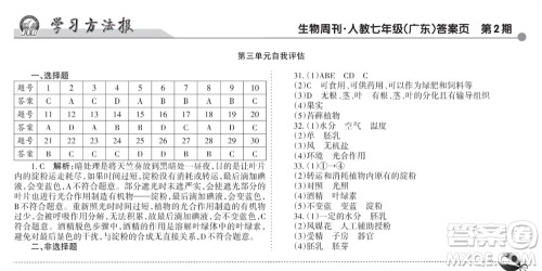 学习方法报2023-2024学年七年级生物上册人教广东版④-⑥期小报参考答案