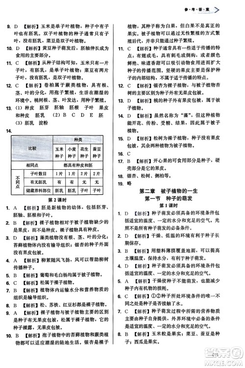 天津教育出版社2023年秋学习质量监测七年级生物学上册人教版答案