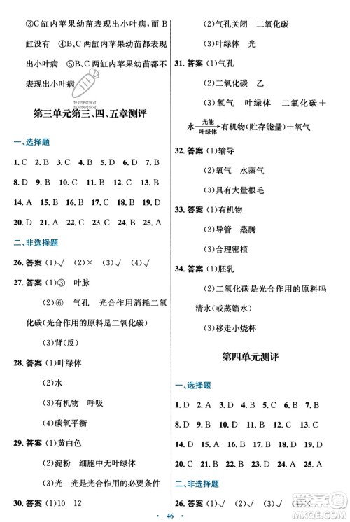 知识出版社2023年秋初中同步测控优化设计八年级生物上册冀少版福建专版答案