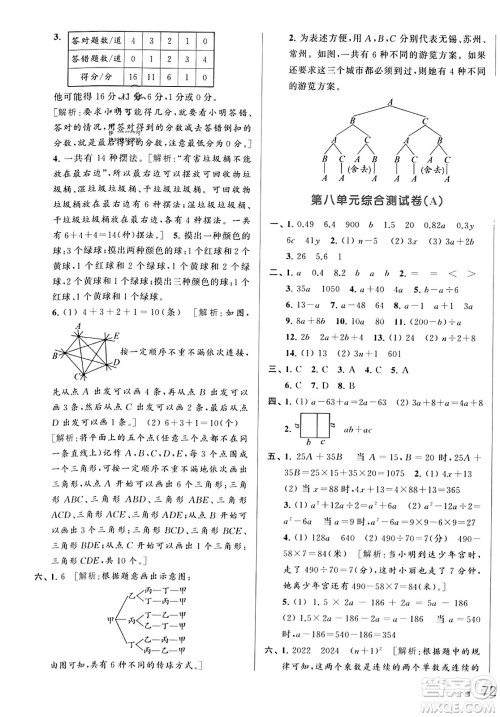 北京教育出版社2023年秋亮点给力大试卷五年级数学上册江苏版答案 北京教育出版社2023年秋亮点给力大试卷五年级数学上册江苏版答案