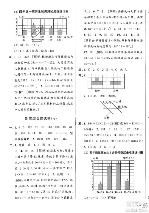 北京教育出版社2023年秋亮点给力大试卷四年级数学上册江苏版答案