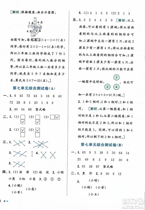 北京教育出版社2023年秋亮点给力大试卷二年级数学上册江苏版答案