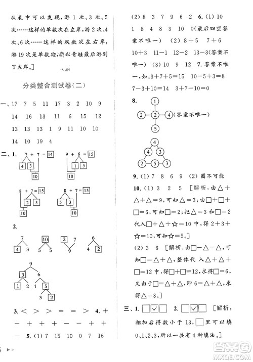 北京教育出版社2023年秋亮点给力大试卷一年级数学上册江苏版答案