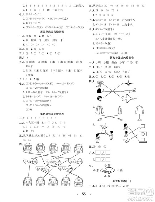 合肥工业大学出版社2023年秋七天学练考二年级数学上册苏教版参考答案