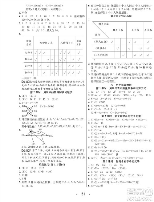 合肥工业大学出版社2023年秋七天学练考五年级数学上册苏教版参考答案