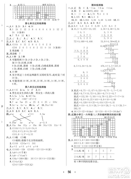 合肥工业大学出版社2023年秋七天学练考五年级数学上册苏教版参考答案