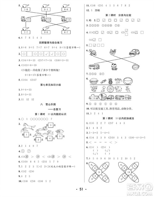合肥工业大学出版社2023年秋七天学练考一年级数学上册青岛版参考答案 合肥工业大学出版社2023年秋七天学练考一年级数学上册青岛版参考答案