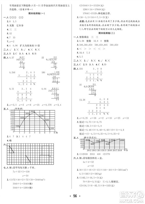 合肥工业大学出版社2023年秋七天学练考五年级数学上册青岛版参考答案