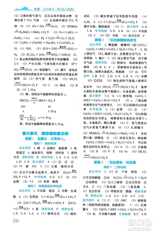 广西教育出版社2023年秋自主学习能力测评九年级化学上册人教版答案 广西教育出版社2023年秋自主学习能力测评九年级化学上册人教版答案