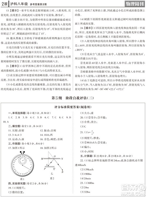 2023年秋学习方法报物理周刊八年级上册沪科版1-2期参考答案