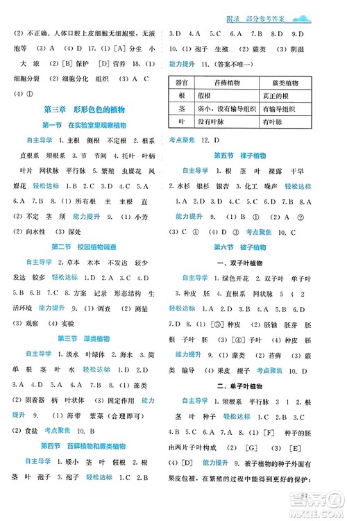 广西教育出版社2023年秋自主学习能力测评七年级生物上册冀少版答案