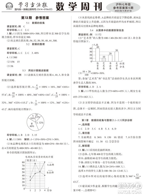 2023年秋学习方法报数学周刊七年级上册沪科版第5期参考答案