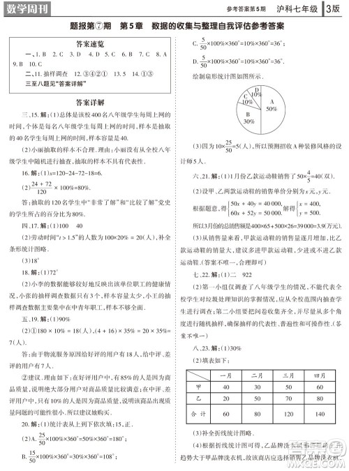 2023年秋学习方法报数学周刊七年级上册沪科版第5期参考答案