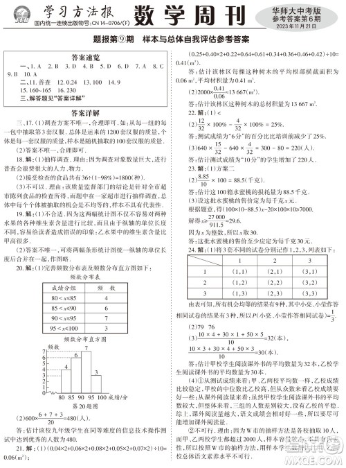 2023年秋学习方法报数学周刊九年级上册华师大版中考专版第6期参考答案 2023年秋学习方法报数学周刊九年级上册华师大版中考专版第6期参考答案