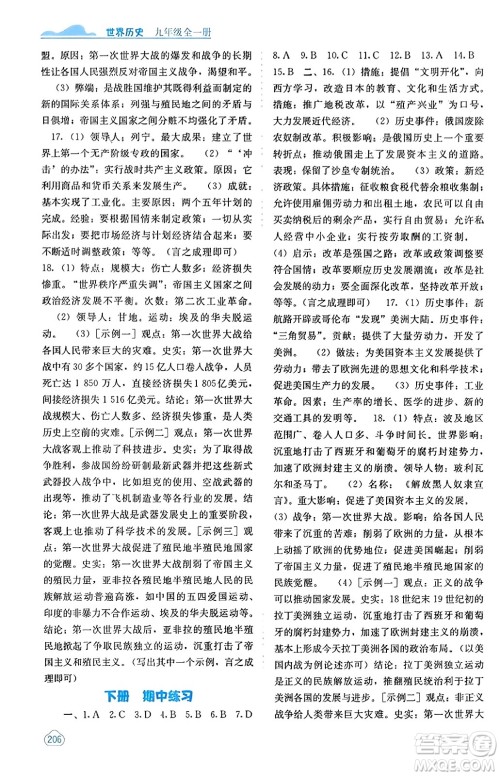 广西教育出版社2023年秋自主学习能力测评九年级世界历史全一册人教版答案