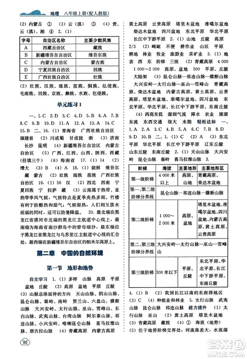 广西教育出版社2023年秋自主学习能力测评八年级地理上册人教版答案