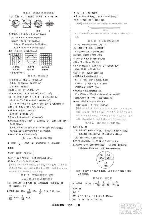 西安出版社2023年秋状元成才路状元作业本六年级数学上册人教版答案