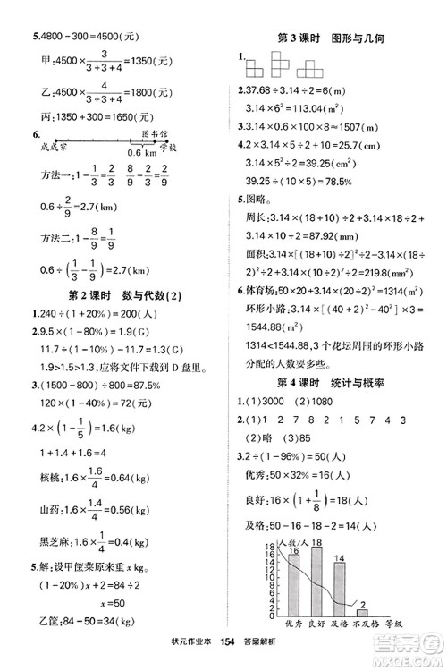 武汉出版社2023年秋状元成才路状元作业本六年级数学上册北师大版答案