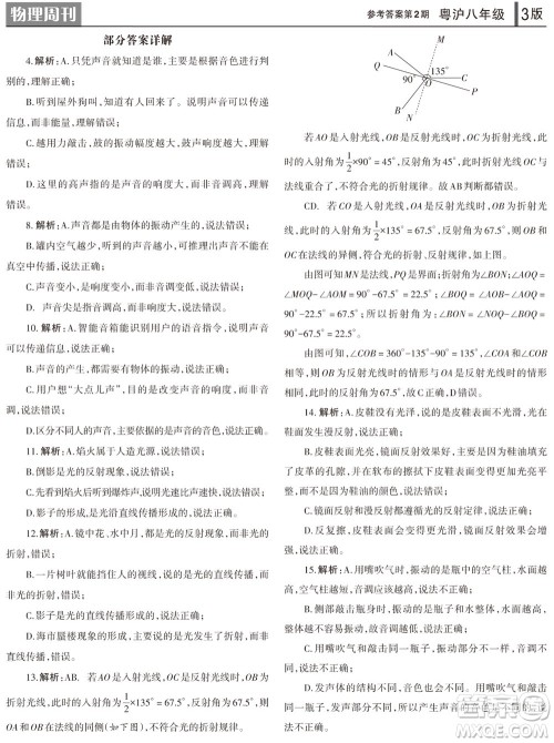 2023年秋学习方法报物理周刊八年级上册粤沪版第2期参考答案