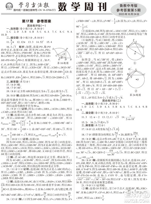 2023年秋学习方法报数学周刊九年级上册鲁教版中考专版第5期参考答案