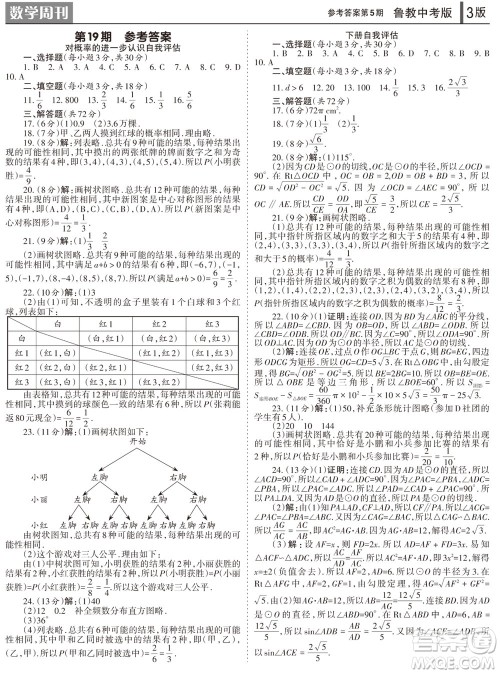 2023年秋学习方法报数学周刊九年级上册鲁教版中考专版第5期参考答案