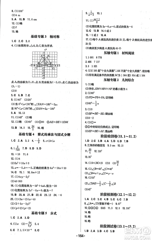 湖南教育出版社2023年秋一本同步训练八年级数学上册人教版重庆专版答案