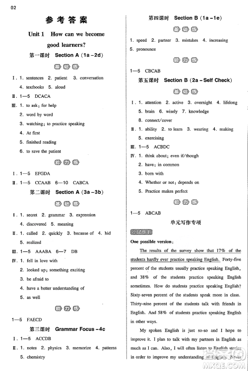 湖南教育出版社2024年秋一本同步训练九年级英语全一册上人教版答案 湖南教育出版社2024年秋一本同步训练九年级英语全一册上人教版答案